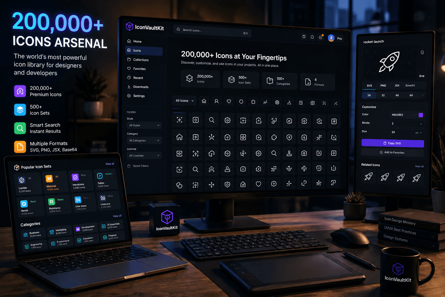 200,000+ Icons Instantly: IconVaultKit  -  Your Ultimate Dev and Design Arsenal