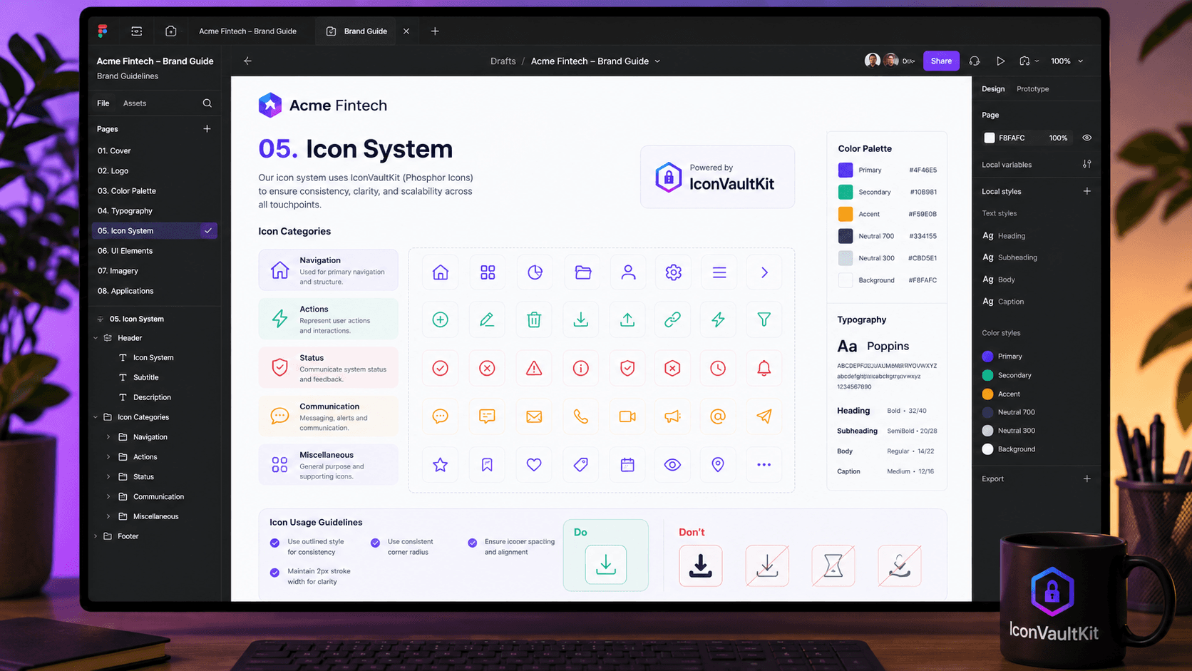 Designer brand guide with customized icons