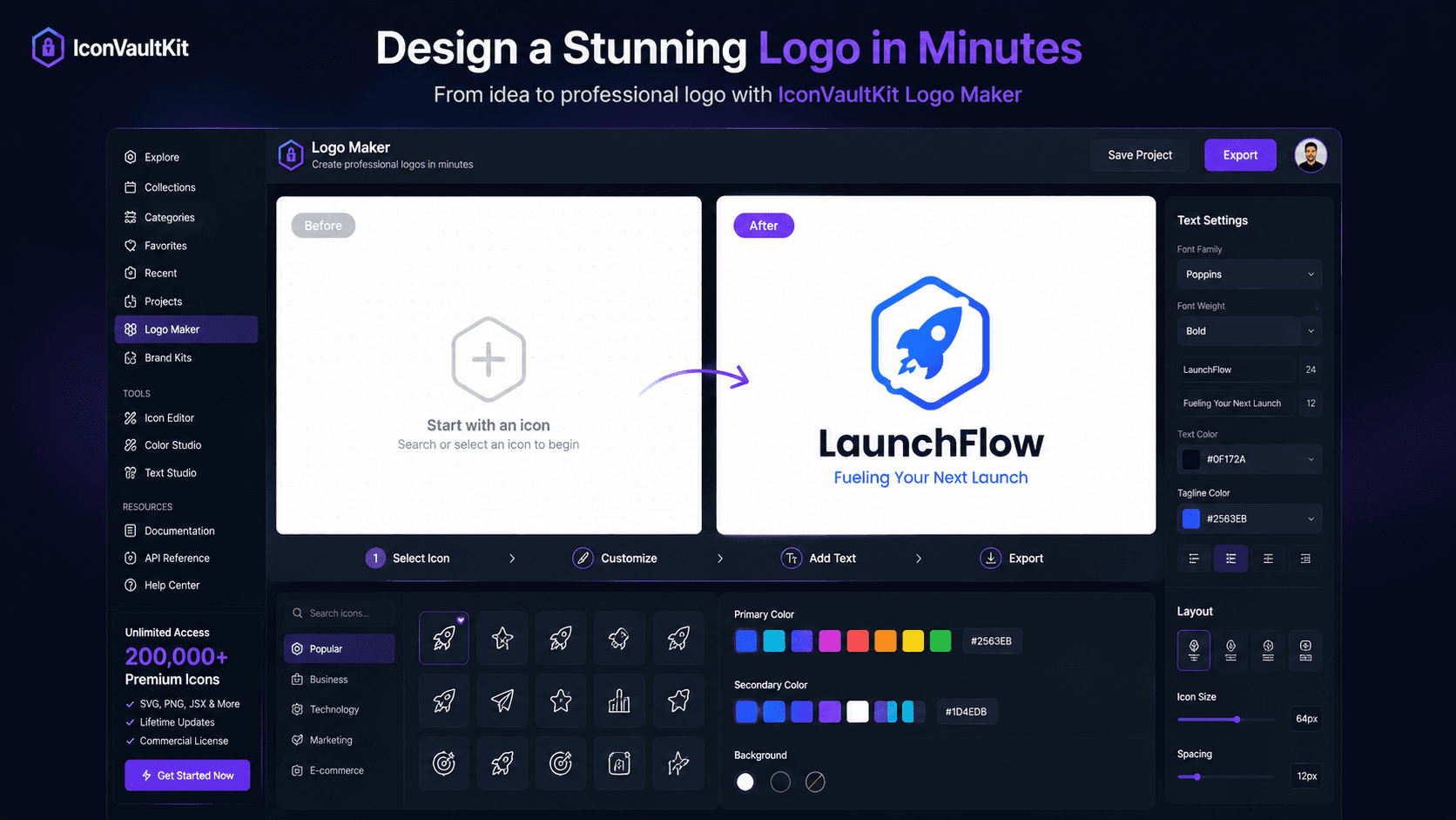 Designing a Simple Logo with IconVaultKit's Intuitive Logo Maker, a Quick, Smooth Process