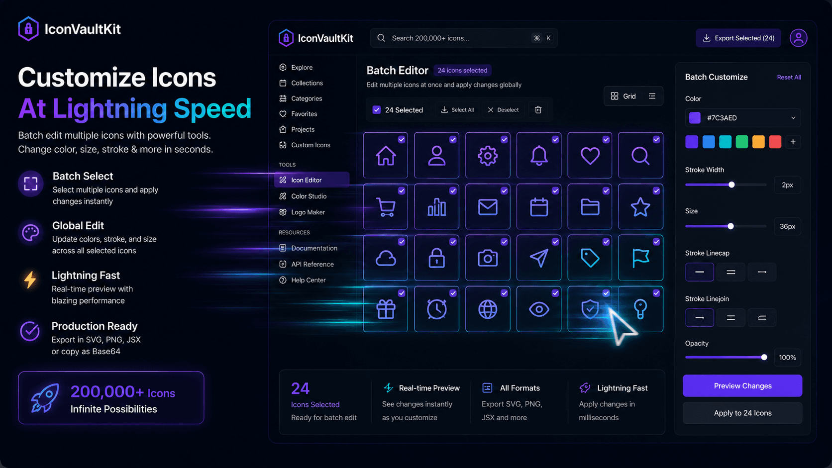 Developer's Cursor Rapidly Customizing Multiple IconVaultKit Icons with a Few Clicks, Showcasing Speed