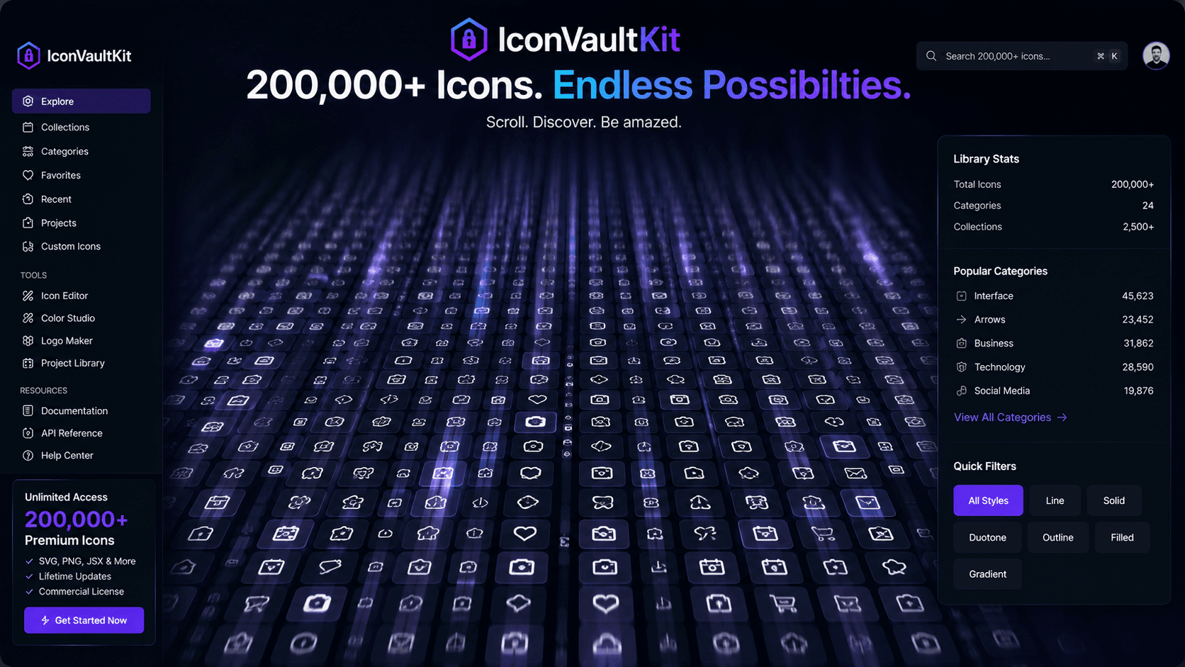 Mesmerizing Scroll Through IconVaultKit's Vast Open-Source Icon Library, Truly Unlimited Possibilities